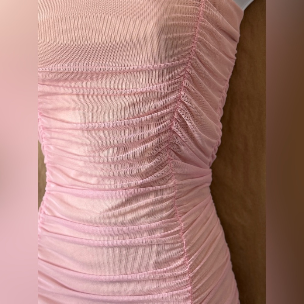 Charlotte Russe pink mesh rushed dress large pink and nude